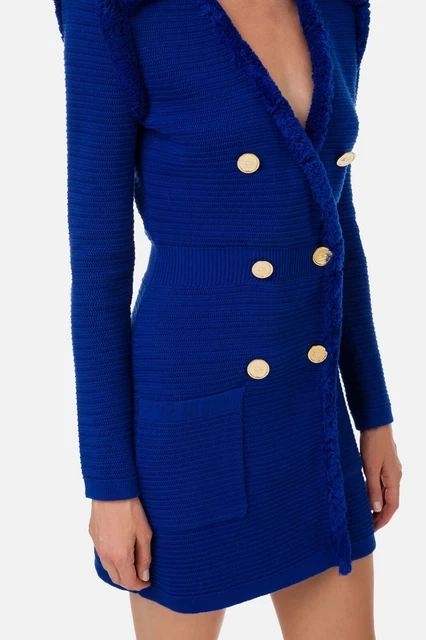 VESTITO ELISABETTA FRANCHI BLU ABITO IN MAGLIA DOPPIOPETTO BOTTONI